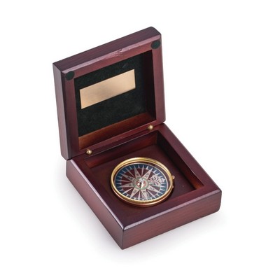 Brass Compass In Wooden Box